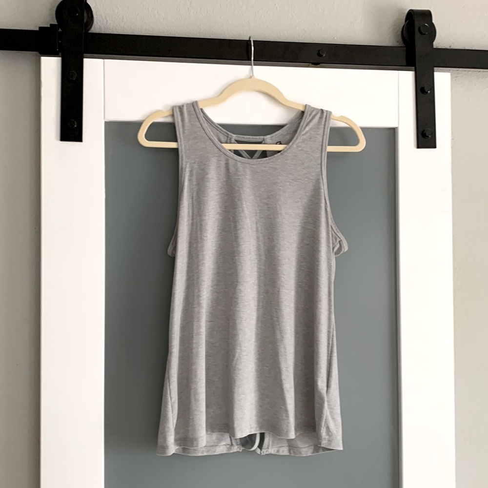 GapFit Breathe Lightweight Grey Knit Cross-Back Top